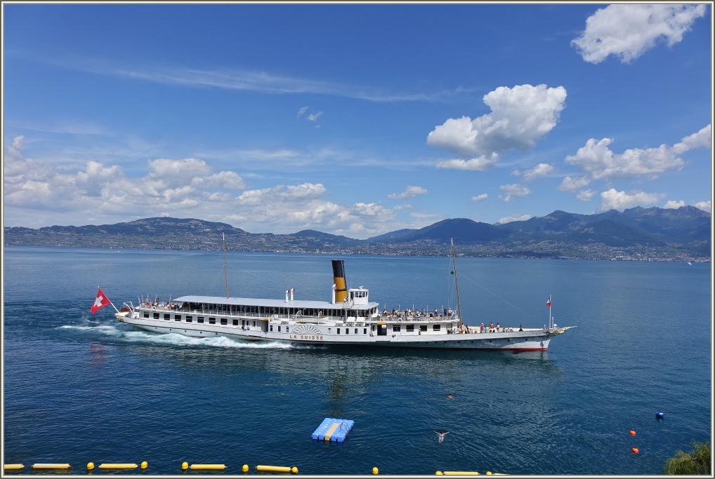 Die einen geniessen den heissen Sommer 2022 mit einer Schiffahrt auf dem Dampfschiff  LA Suisse , die anderen im Wasser des Genfer See's.
(30.7.2022)