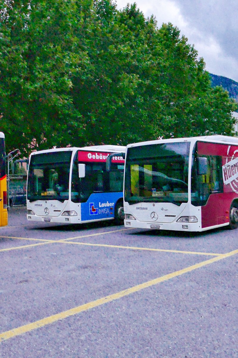 Zwei MB Citaro vom Ortsbus Brig-Glis am 5.8.16 nach ihrem aller letzten Einsatz auf dem Ortsbusnetz in Brig.