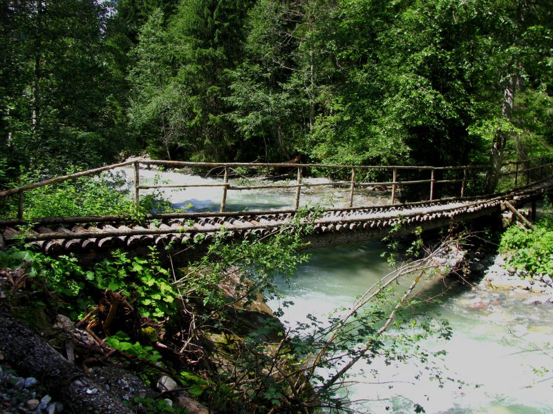 Auch ich bin ein Landwasserviadukt. Dieser Holzsteg im Lnadwassertal hat zumindest f�r mich genau so viel Charme wie sein grosser Bruder. (19.Juli 2009)