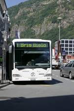 Frontansicht eines Citaro vom Ortsbus Brig-Glis am 29.7.16 beim Bahnhof Brig.